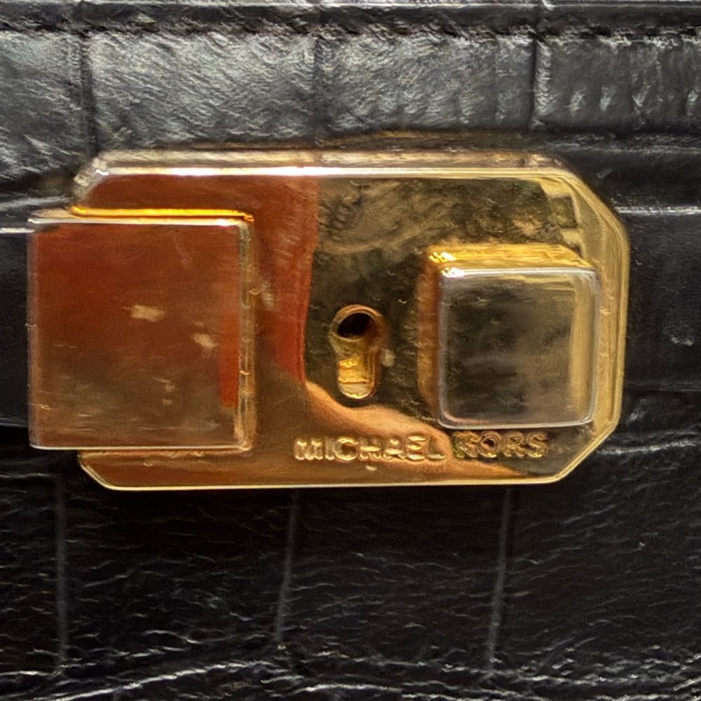 Michael Kors Collection Black Crocodile-Embossed Satchel - Picture 10 of 12